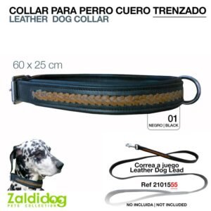 PERRO COLLAR CUERO TRENZADO 60cm X 25mm DC010 NEGRO