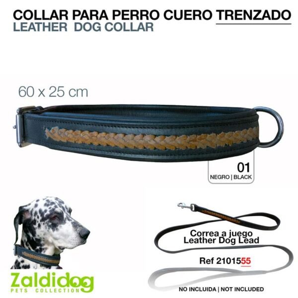 PERRO COLLAR CUERO TRENZADO 60cm X 25mm DC010 NEGRO