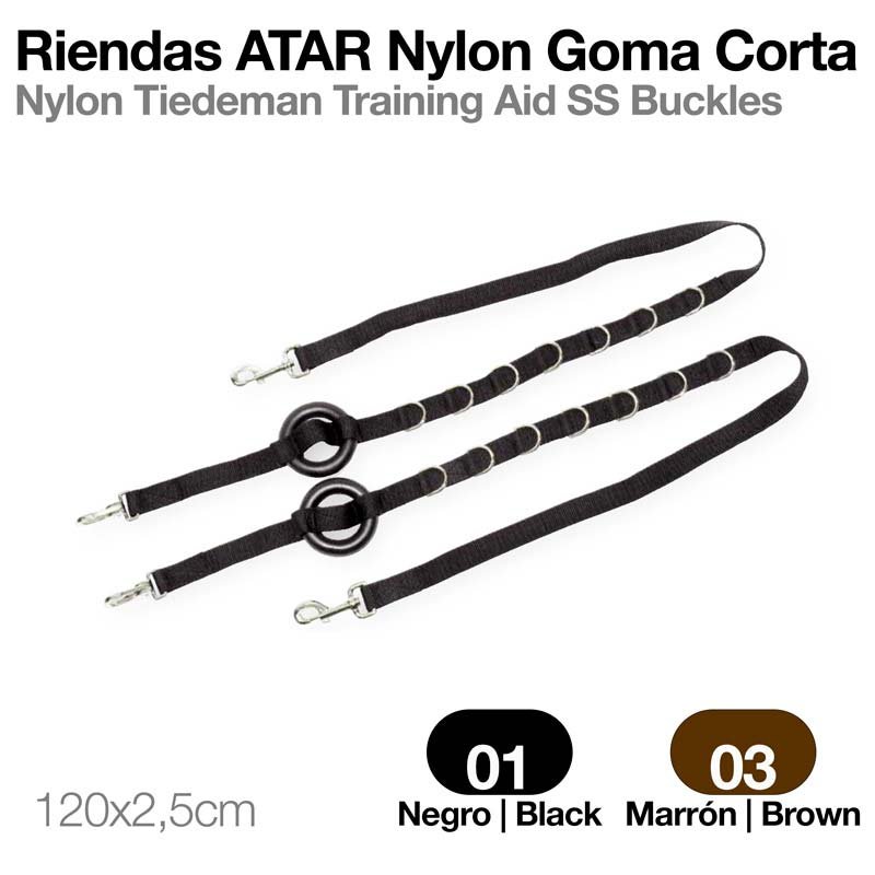 RIENDAS ATAR NYLON GOMA CORTA NEGRO - Imagen 2