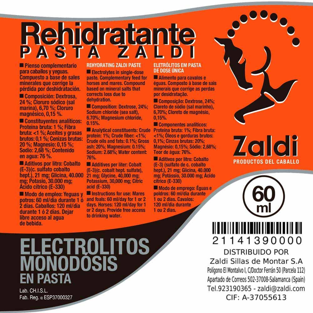 ZALDI PIENSO COMPLEMENTARIO ELECTROLITOS PASTA 60m - Imagen 2