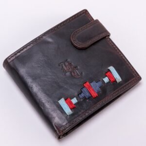 CARTERA PIEL ROMBOS AZUL Y ROJO