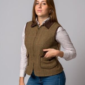 CHALECO LANA ESPIGA RAYA AZUL Y NARANJA