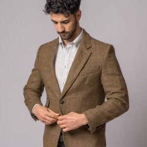 CHAQUETA LANA ESPIGA RAYA ROJA