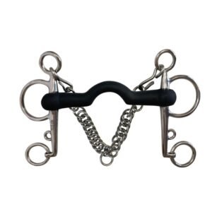 Bocado Pelham inox con embocadura de goma y cadenilla
